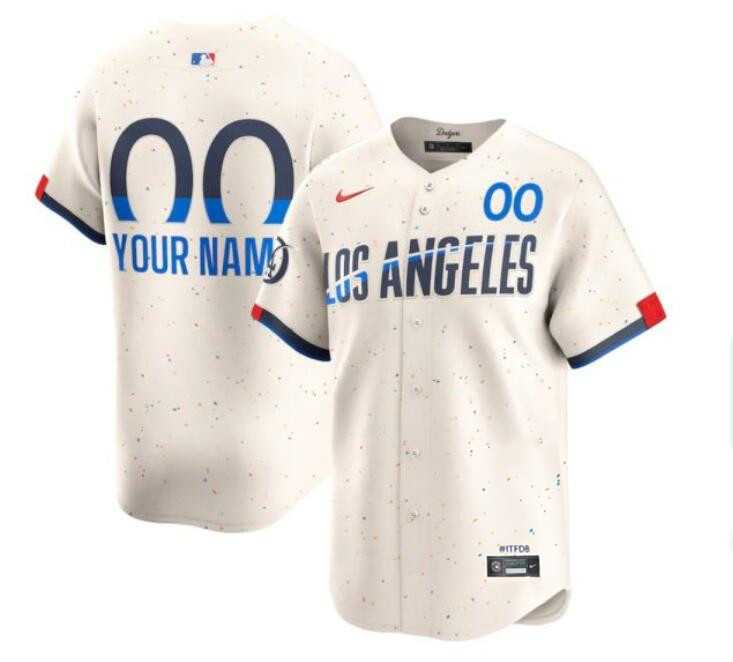 Mens Los Angeles Dodgers Active Player Custom Cream 2024 City Connect Limited Stitched Baseball Jersey->customized mlb jersey->Custom Jersey
